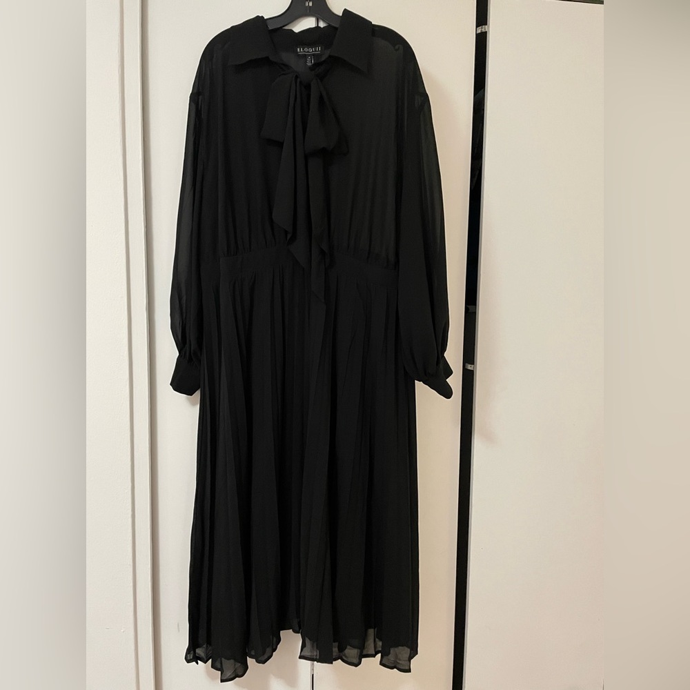 NWT black Eloquii dress, long sleeved tie collar